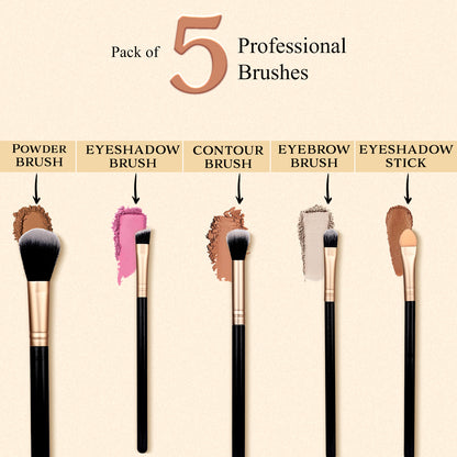 The Buff Set – 5-Piece Makeup Brush Set | Powder, Contour, Eyeshadow, Eyebrow & Eyeshadow Stick Brushes | Cruelty-Free, Vegan & Recyclable | Soft Bristles for Effortless Blending