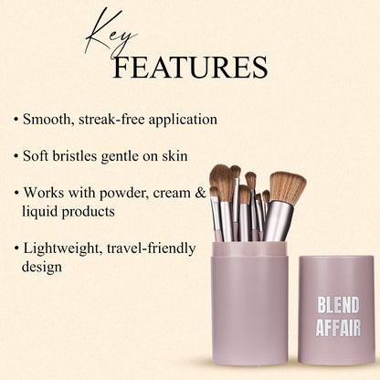 Blend Affair 8-Piece Makeup Brush Set with Brush Holder | Professional Face & Eye Brushes for Powder, Foundation, Contour & Eyeshadow | Vegan, Cruelty-Free & Recyclable