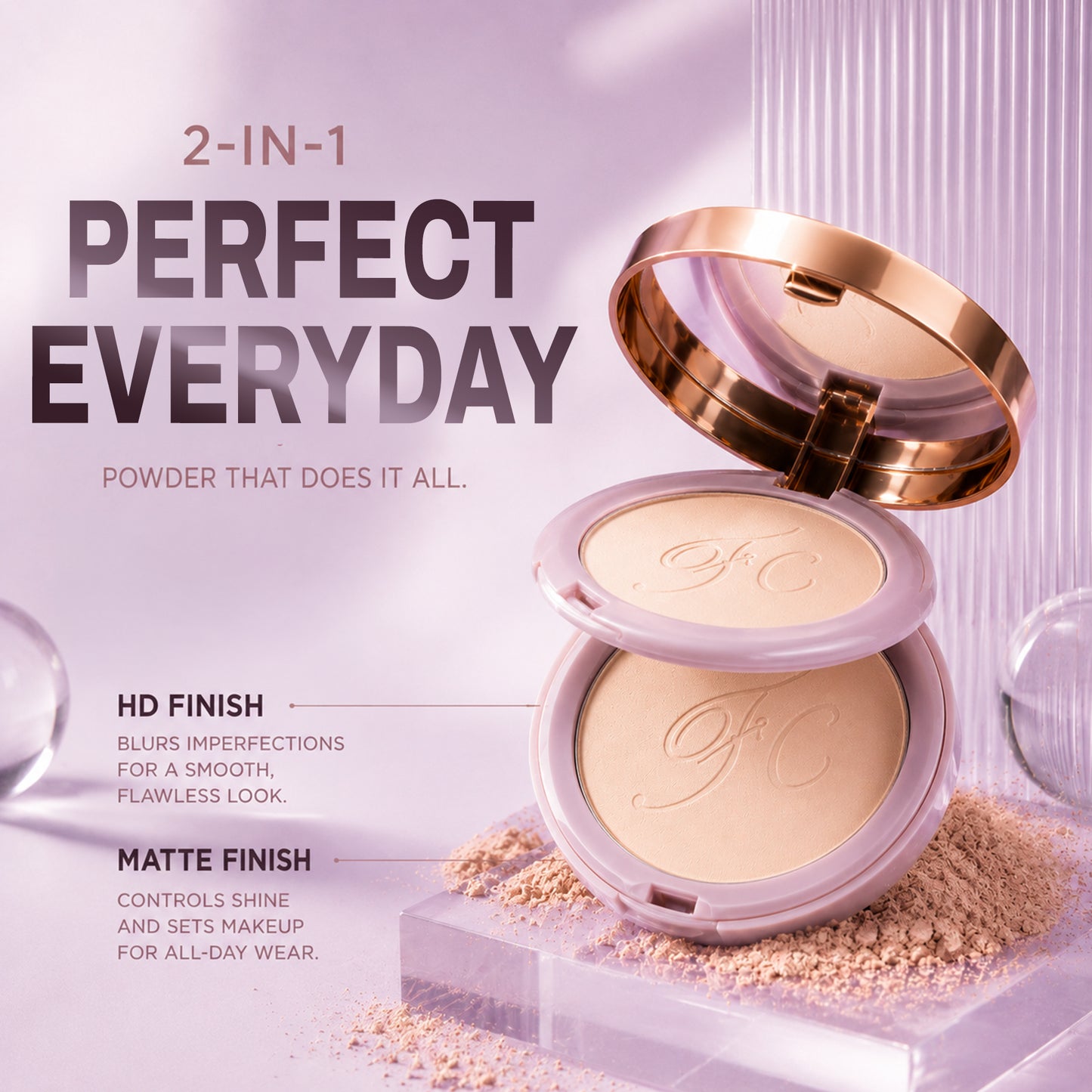 HD Photography Finish 2 -IN- 1 Compact Powder with Powder Puff| Silky Texture | Ultra-Fine Formula | Blurring Imperfcetions | Combatting Shine | All-day Long