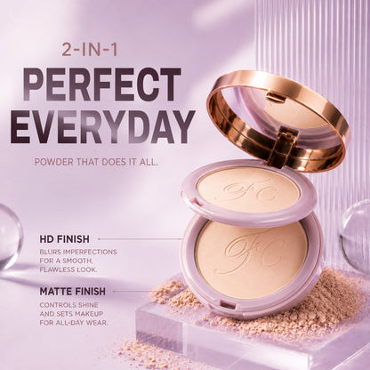 HD Photography Finish 2 -IN- 1 Compact Powder with Powder Puff| Silky Texture | Ultra-Fine Formula | Blurring Imperfcetions | Combatting Shine | All-day Long