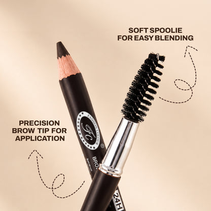 Brogo brow definer Pencil With Spoolie | Smudge Proof, Waterproof And Pigmented Eyebrow Pencil | Stay upto 24H