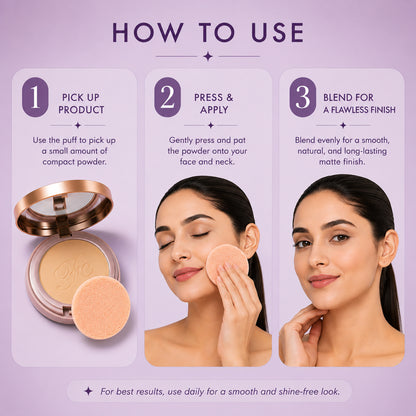 HD Photography Finish 2 -IN- 1 Compact Powder with Powder Puff| Silky Texture | Ultra-Fine Formula | Blurring Imperfcetions | Combatting Shine | All-day Long