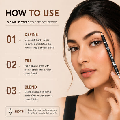 Brogo brow definer Pencil With Spoolie | Smudge Proof, Waterproof And Pigmented Eyebrow Pencil | Stay upto 24H