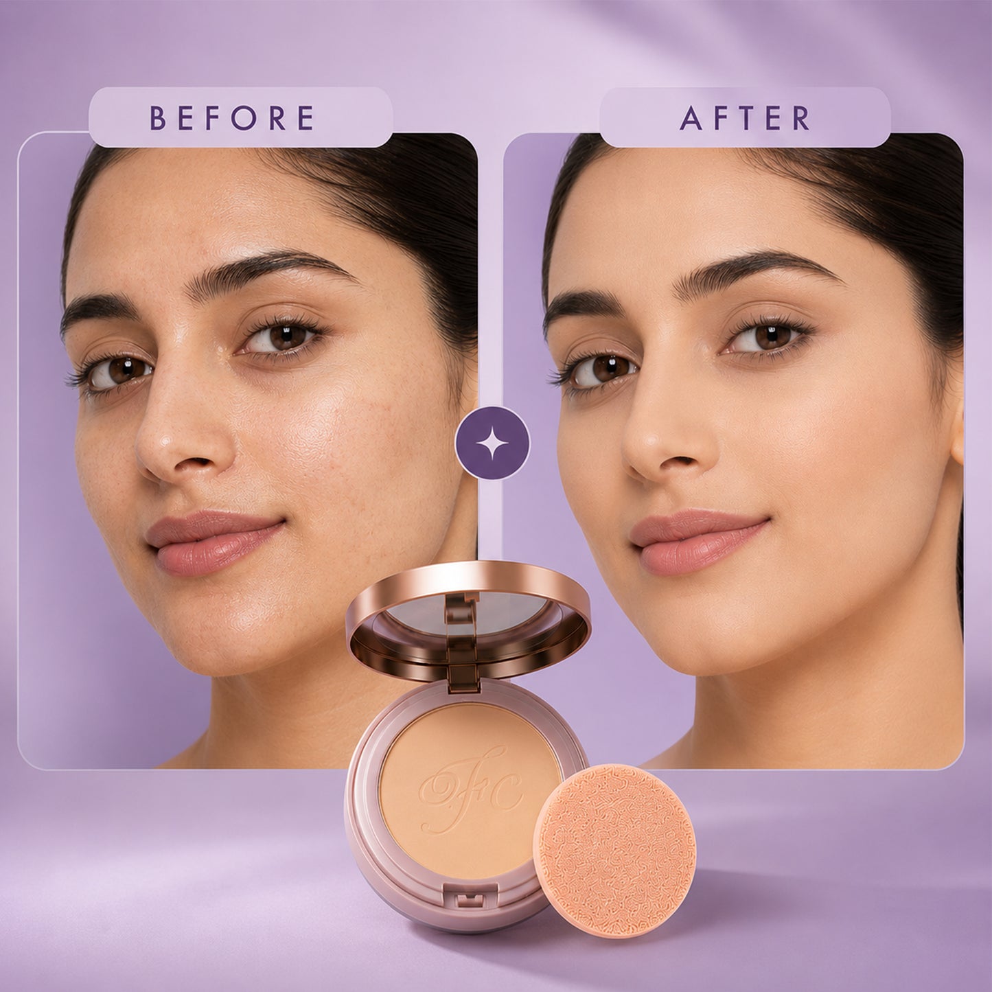 HD Photography Finish 2 -IN- 1 Compact Powder with Powder Puff| Silky Texture | Ultra-Fine Formula | Blurring Imperfcetions | Combatting Shine | All-day Long