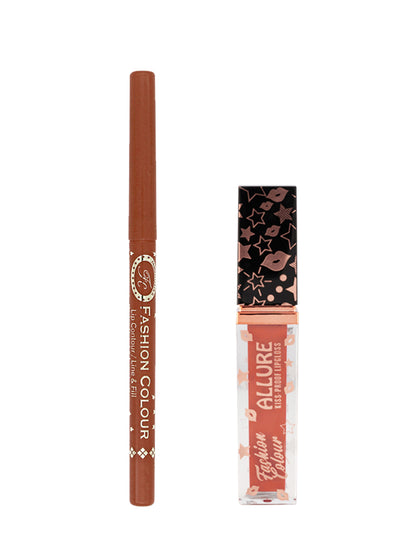 Platinum Allure Kiss Proof Lip Gloss (Peachy Peach- 6ml) & Lip Liner (Toffee Bar)