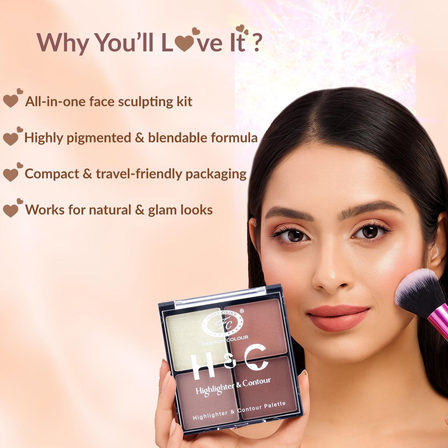 H & C 2 in 1 Highlighter and Contour Palette – Radiant Glow & Defined Contours | Buildable, Long-Lasting Formula | Flawless, Sculpted Look for All Skin Tones