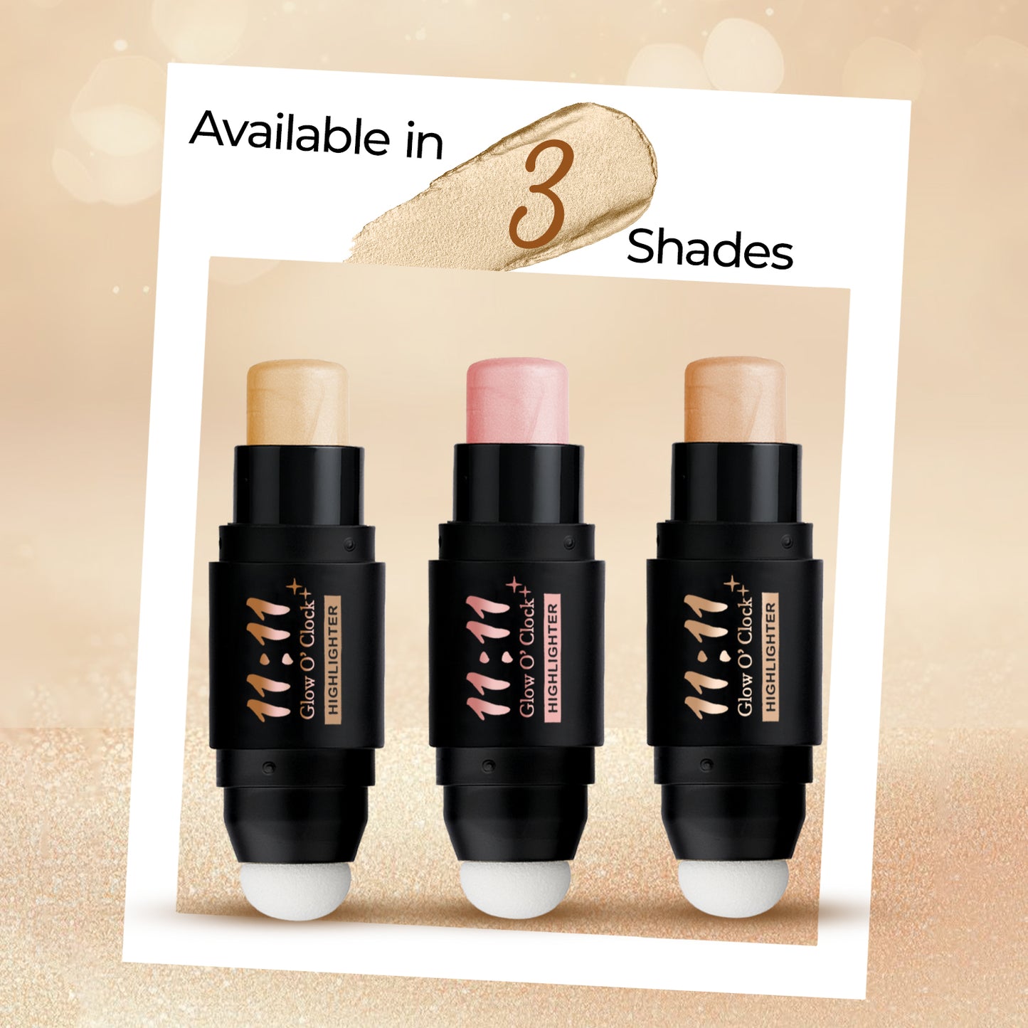 11:11 Glow O’Clock Highlighter Stick – Long-Lasting Cream Highlighter for Face & Body | Dual-Ended with Applicator Sponge | Natural Radiant Finish | Easy to Blend Makeup Glow Stick