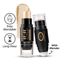 11:11 Glow O’Clock Highlighter Stick – Long-Lasting Cream Highlighter for Face & Body | Dual-Ended with Applicator Sponge | Natural Radiant Finish | Easy to Blend Makeup Glow Stick