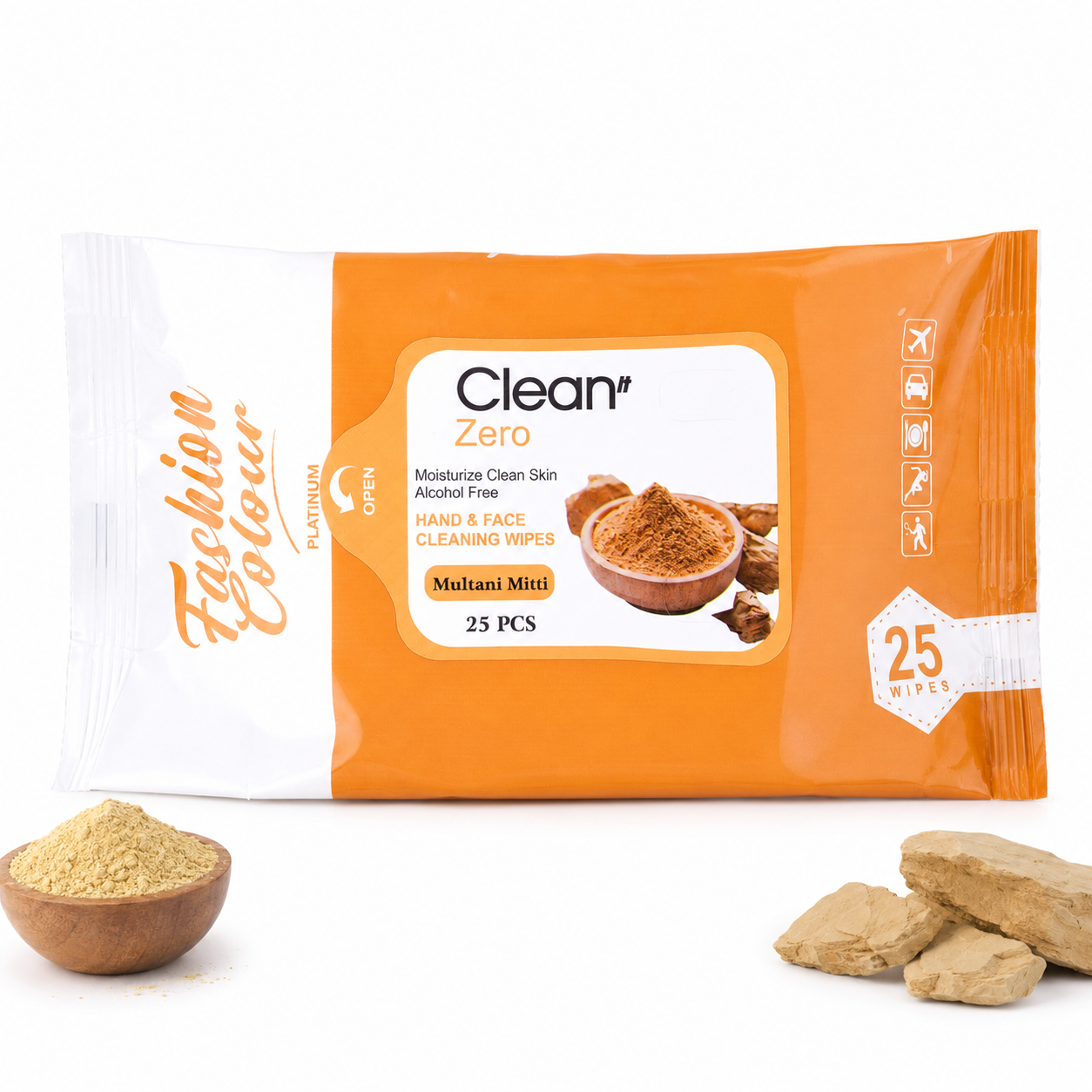 Clean It Zero Hand and Face Cleaning Wipes | Multani Mitti | 25N