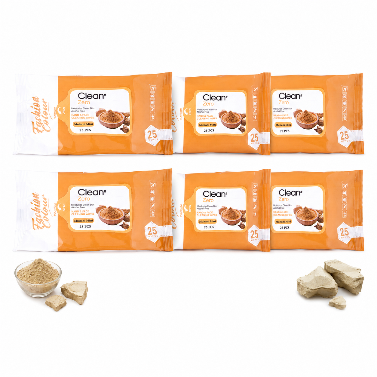 Clean It Zero Hand and Face Cleaning Wipes | Multani Mitti | 25N | 6 Pack