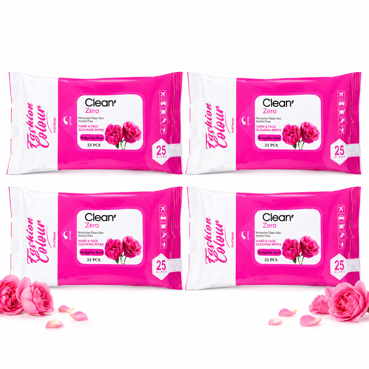 Clean It Zero Hand and Face Cleaning Wipes | Bulgarian Rose | 25N | 4 Pack