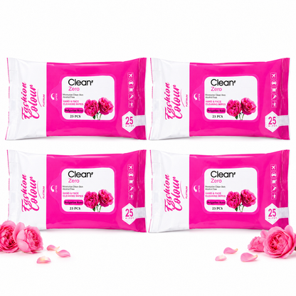 Clean It Zero Hand and Face Cleaning Wipes | Bulgarian Rose | 25N | 4 Pack