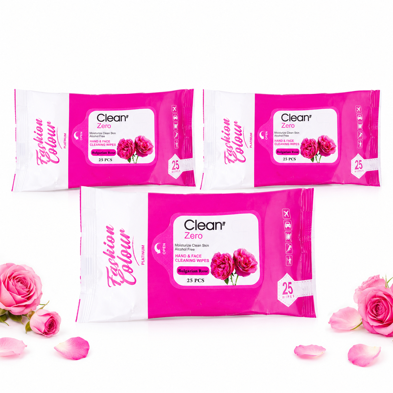 Clean It Zero Hand and Face Cleaning Wipes | Bulgarian Rose | 25N | 3 Pack