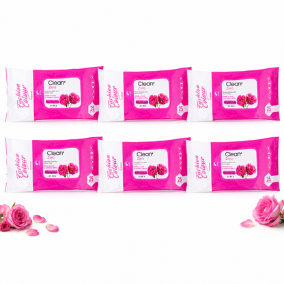Clean It Zero Hand and Face Cleaning Wipes | Bulgarian Rose | 25N | 6 Pack