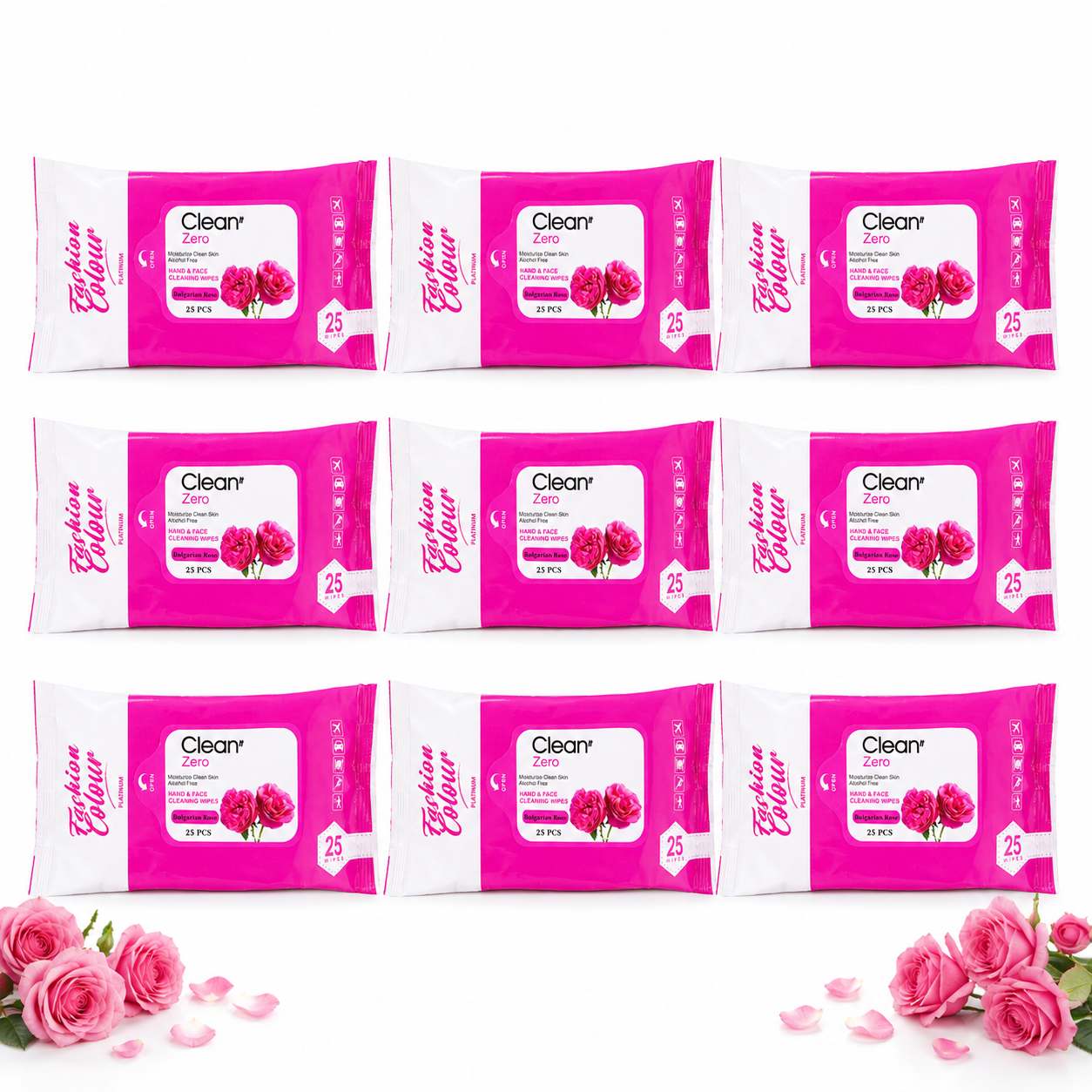 Clean It Zero Hand and Face Cleaning Wipes | Bulgarian Rose | 25N | 9 Pack