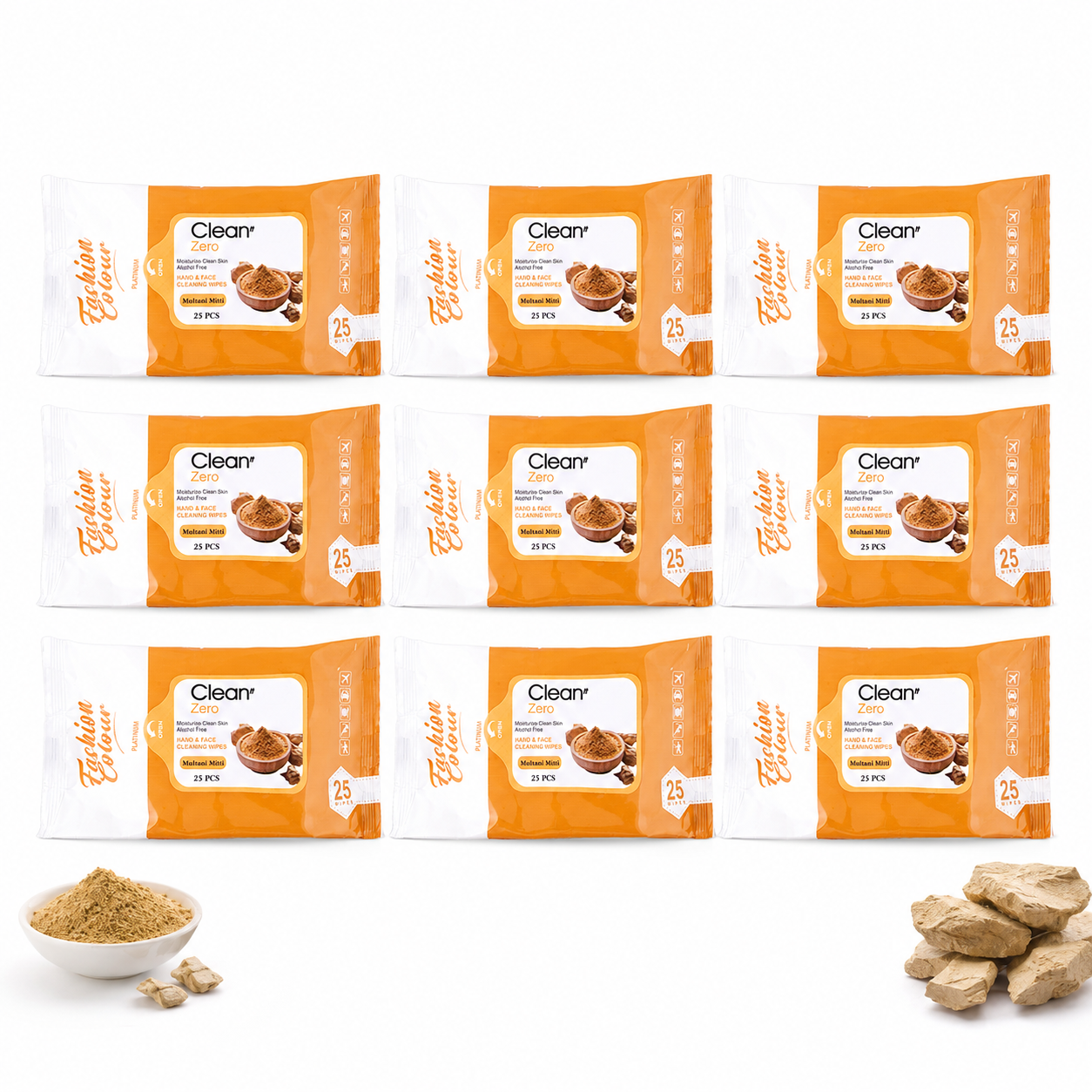 Clean It Zero Hand and Face Cleaning Wipes | Multani Mitti | 25N | 9 Pack