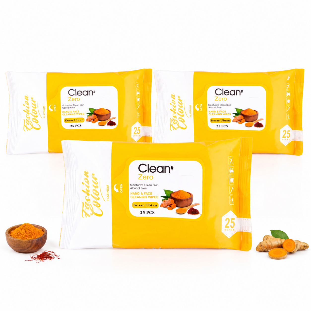 Clean It Zero Hand and Face Cleaning Wipes | Kesar Ubtan | 25N | 3 Pack