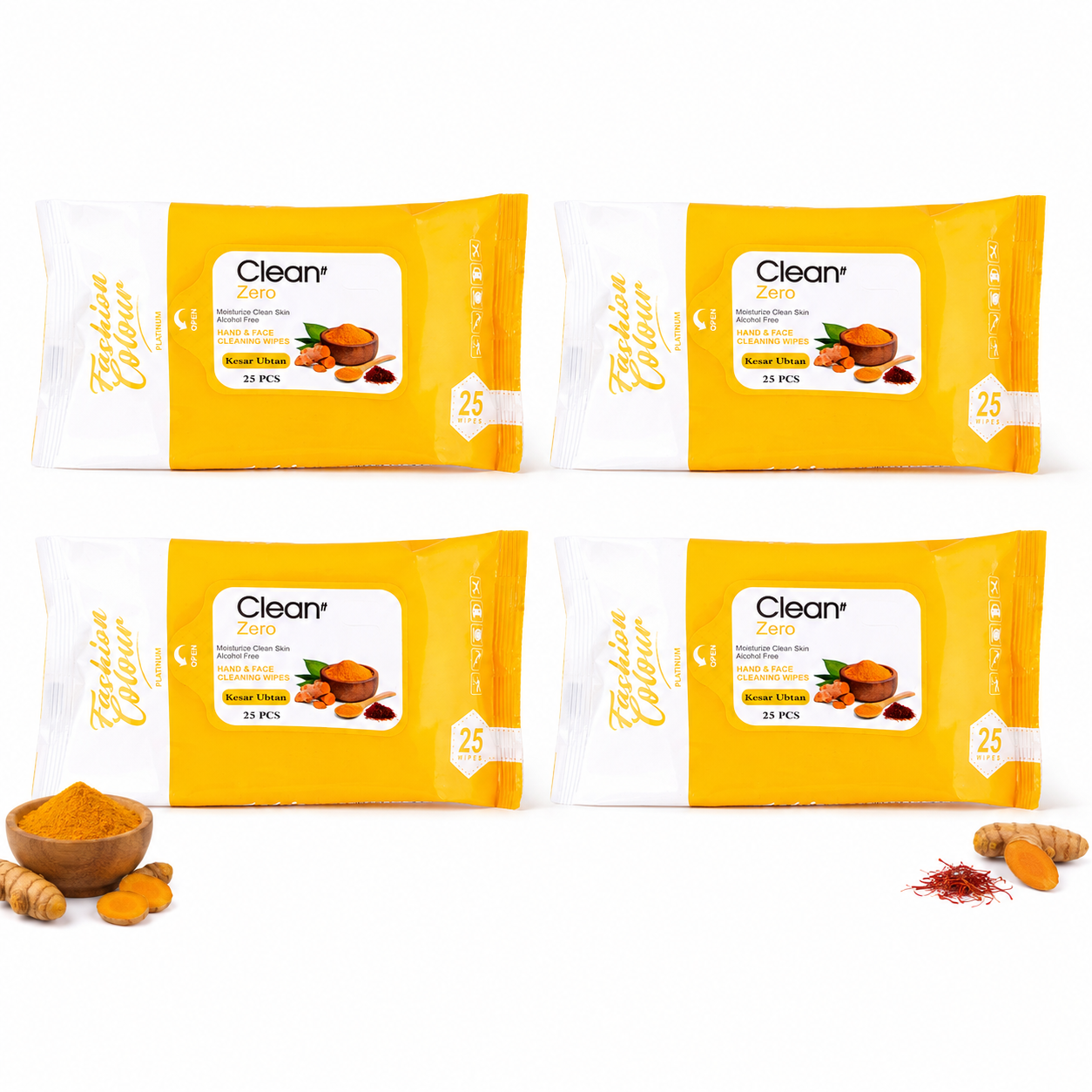 Clean It Zero Hand and Face Cleaning Wipes | Kesar Ubtan | 25N | 4 Pack