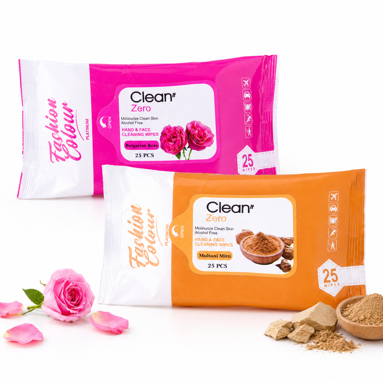 Clean It Zero Hand and Face Cleaning Wipes | Bulgarian Rose & Multani Mitti | 25N | 2 Pack