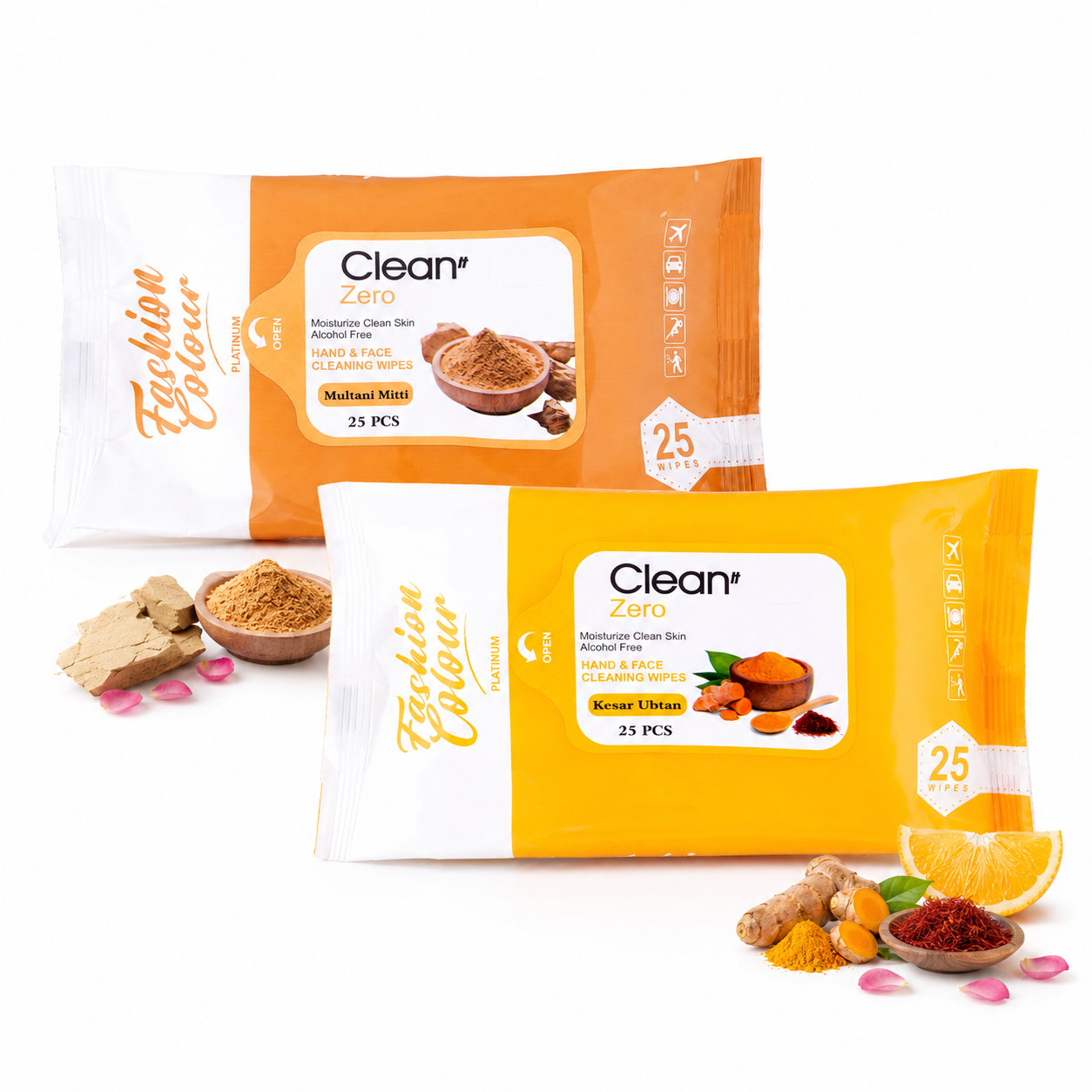 Clean It Zero Hand and Face Cleaning Wipes | Multani Mitti & Kesar Ubtan | 25N | 2 Pack