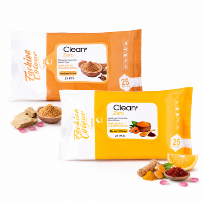 Clean It Zero Hand and Face Cleaning Wipes | Multani Mitti & Kesar Ubtan | 25N | 2 Pack