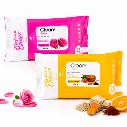 Clean It Zero Hand and Face Cleaning Wipes | Bulgarian Rose & Kesar Ubtan | 25N | 2 Pack