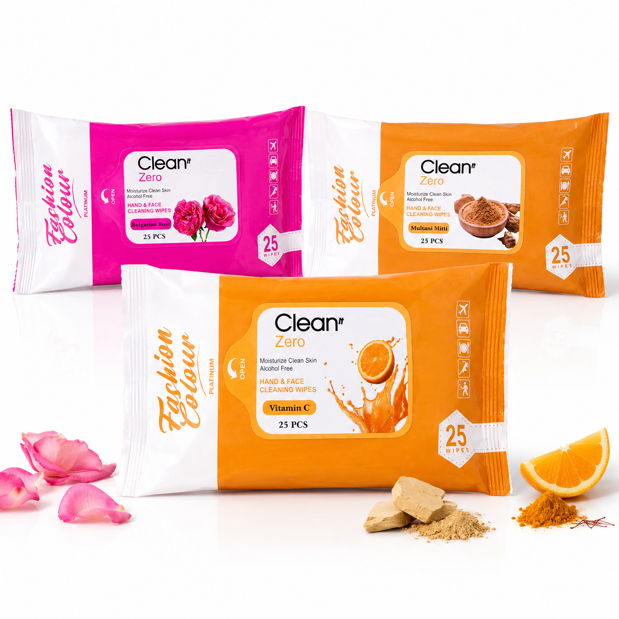 Clean It Zero Hand and Face Cleaning Wipes | Bulgarian Rose & Multani Mitti & Vitamin C | 25N | 3 Pack