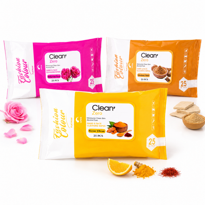 Clean It Zero Hand and Face Cleaning Wipes | Bulgarian Rose & Multani Mitti & Kesar Ubtan | 25N | 3 Pack