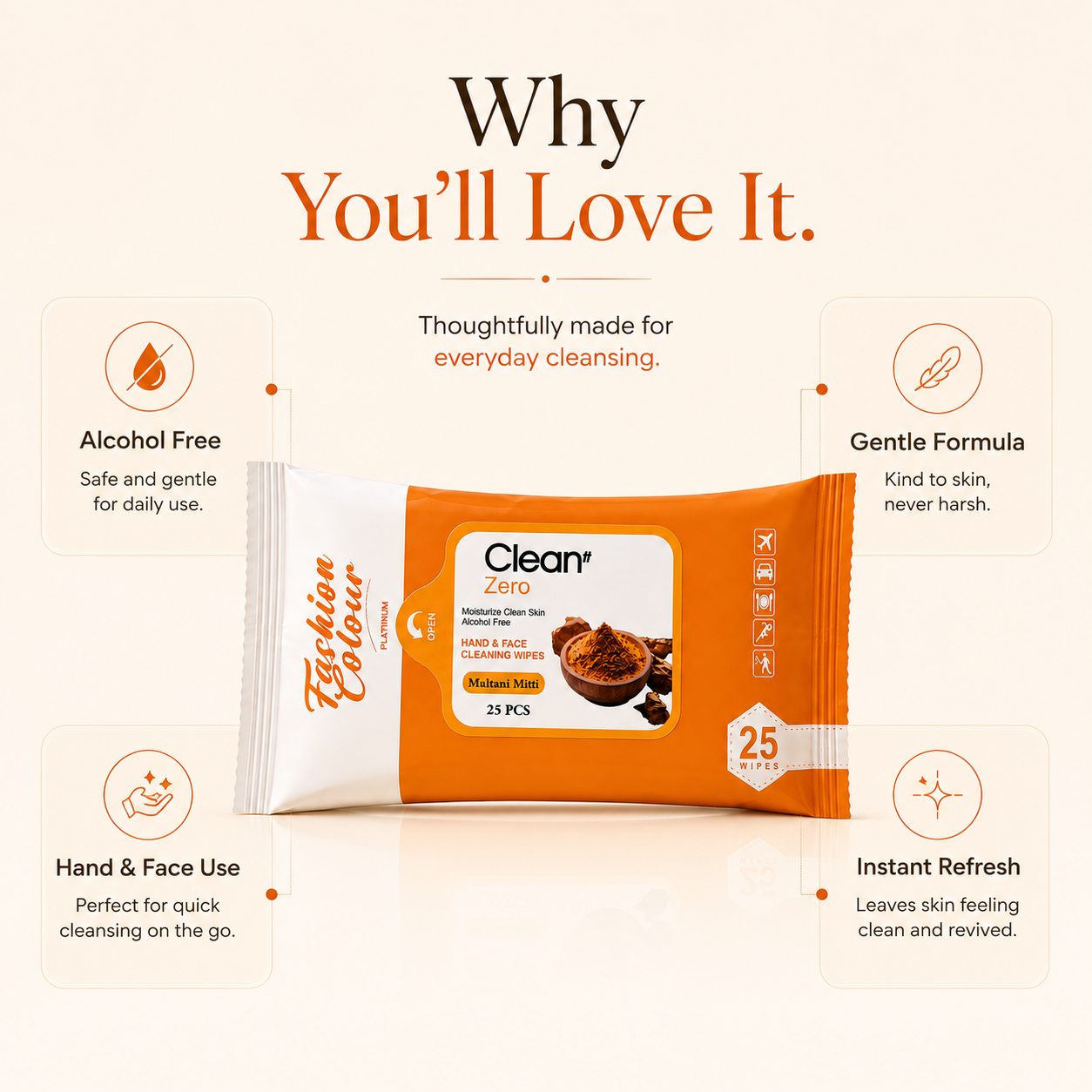 Clean It Zero Hand and Face Cleaning Wipes | Multani Mitti | 25N
