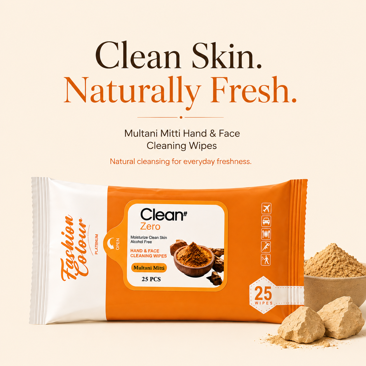 Clean It Zero Hand and Face Cleaning Wipes | Multani Mitti | 25N
