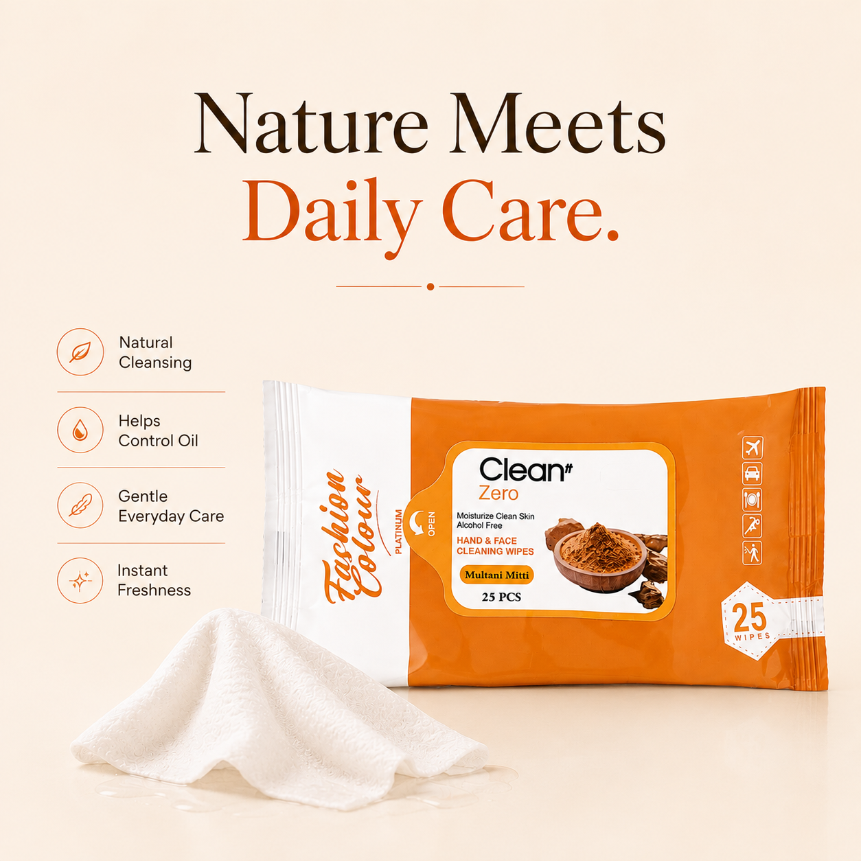 Clean It Zero Hand and Face Cleaning Wipes | Multani Mitti | 25N