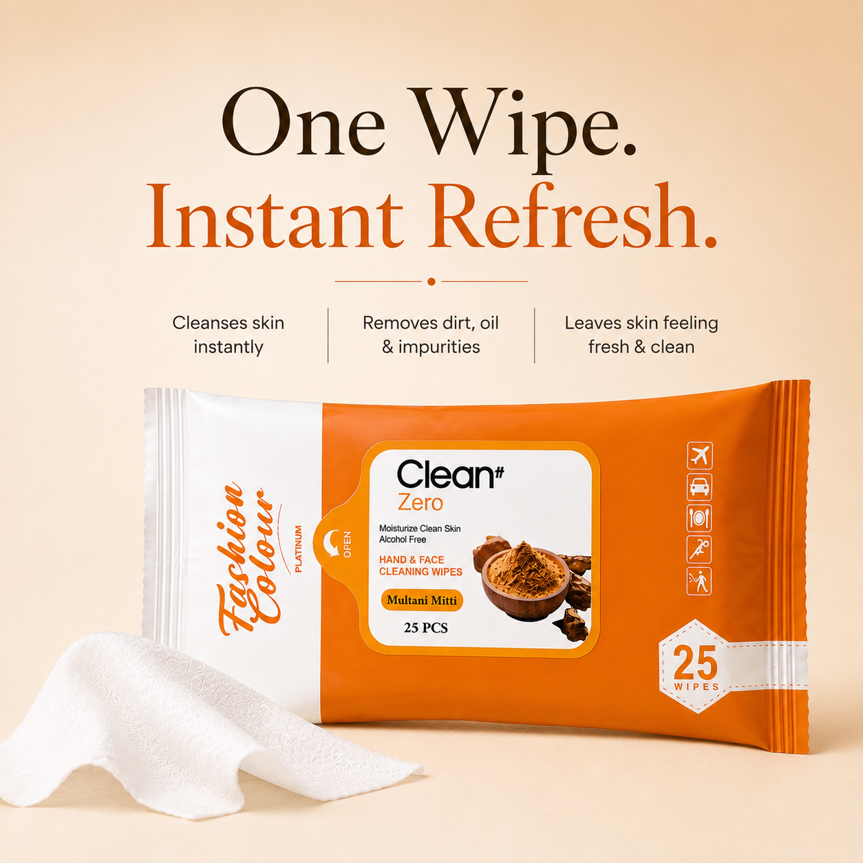 Clean It Zero Hand and Face Cleaning Wipes | Multani Mitti | 25N