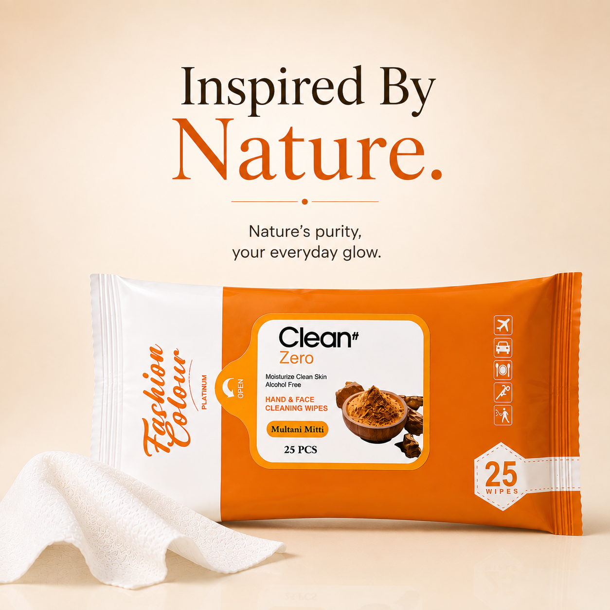 Clean It Zero Hand and Face Cleaning Wipes | Multani Mitti | 25N