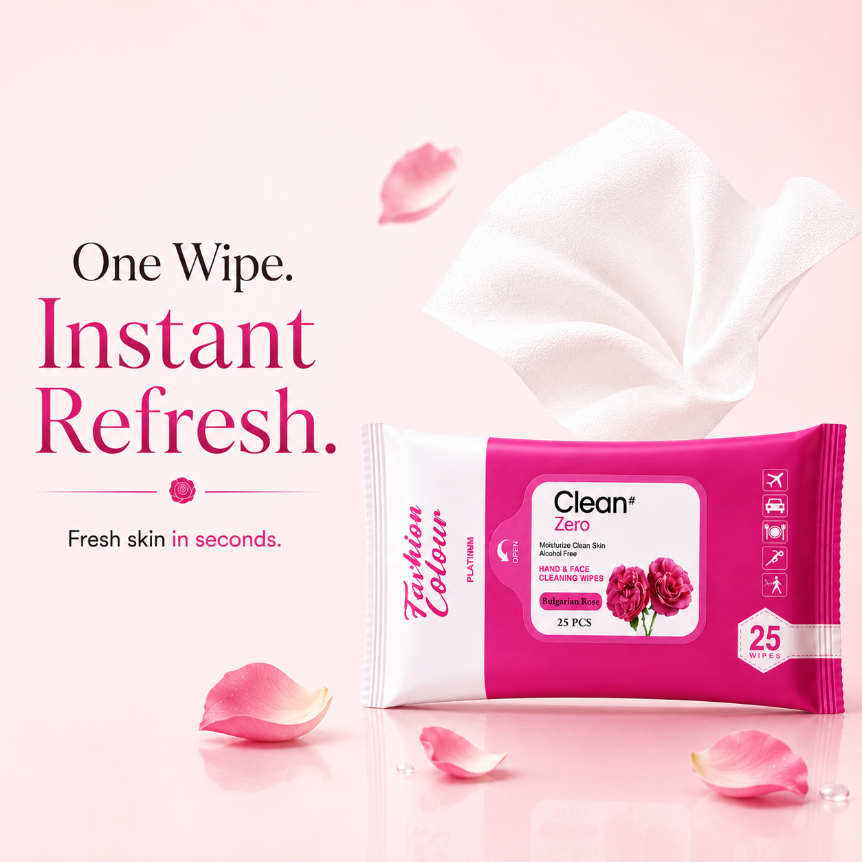 Clean It Zero Hand and Face Cleaning Wipes | Bulgarian Rose | 25N | 2 Pack