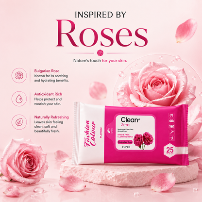 Clean It Zero Hand and Face Cleaning Wipes | Bulgarian Rose | 25N | 2 Pack
