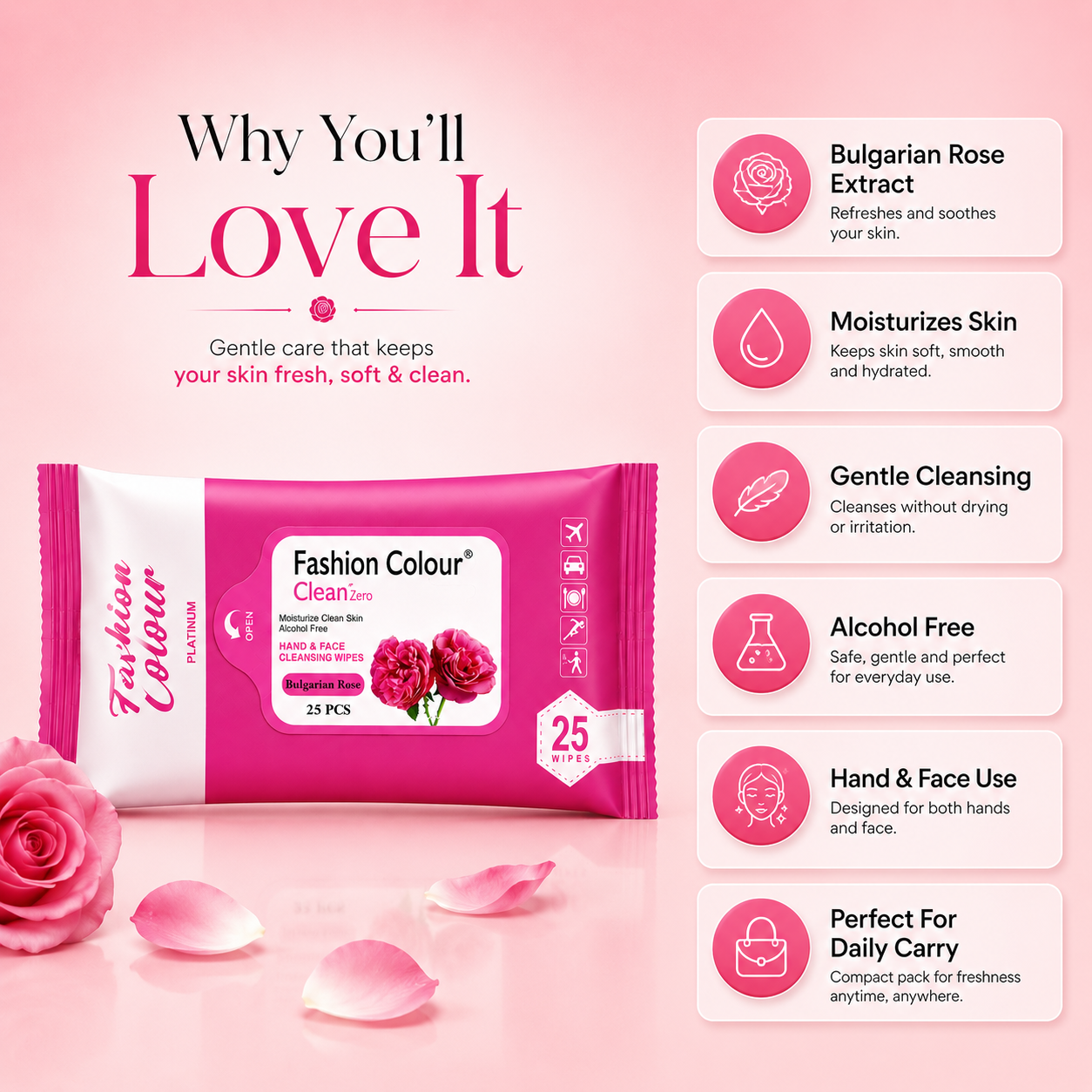 Clean It Zero Hand and Face Cleaning Wipes | Bulgarian Rose | 25N | 2 Pack