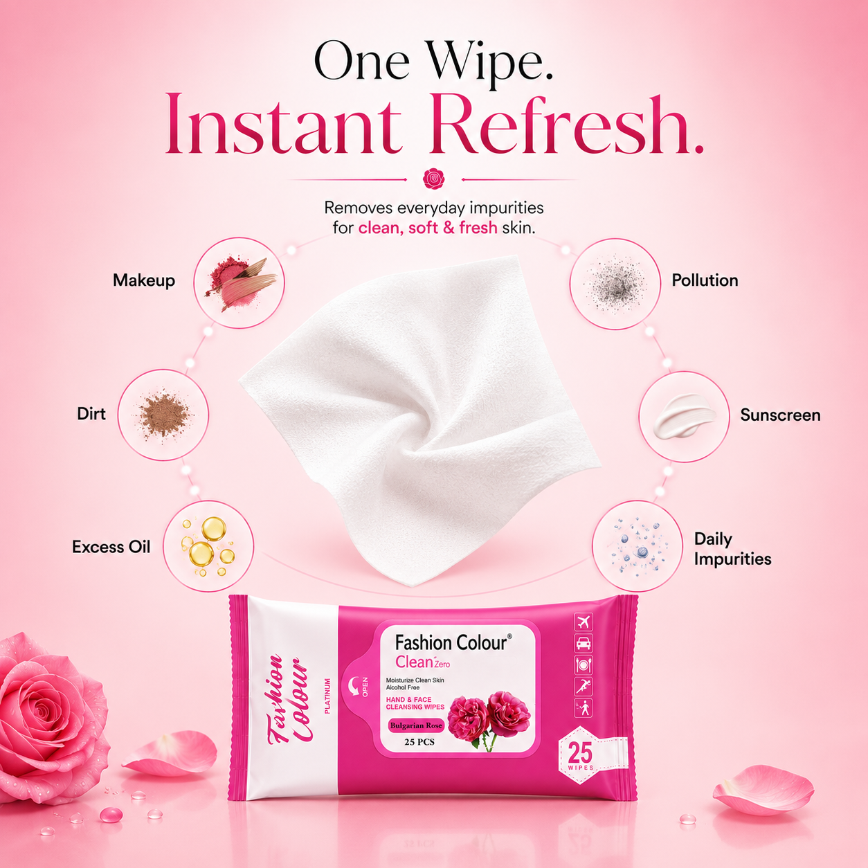 Clean It Zero Hand and Face Cleaning Wipes | Bulgarian Rose | 25N | 2 Pack
