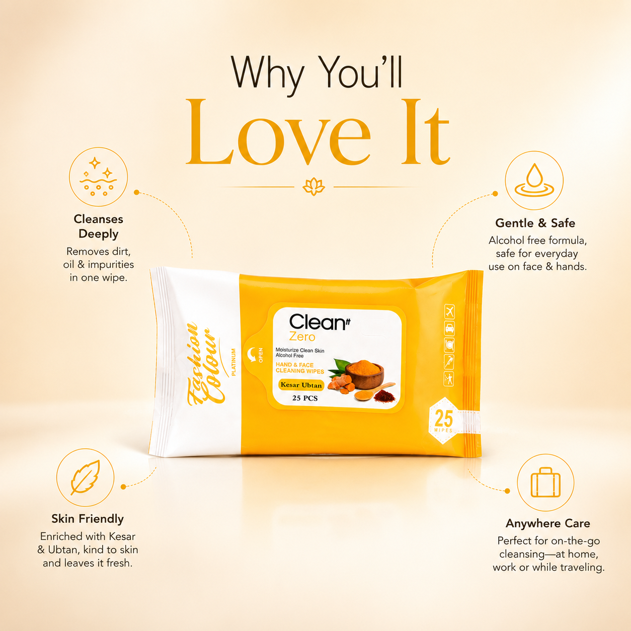 Clean It Zero Hand and Face Cleaning Wipes | Kesar Ubtan | 25N