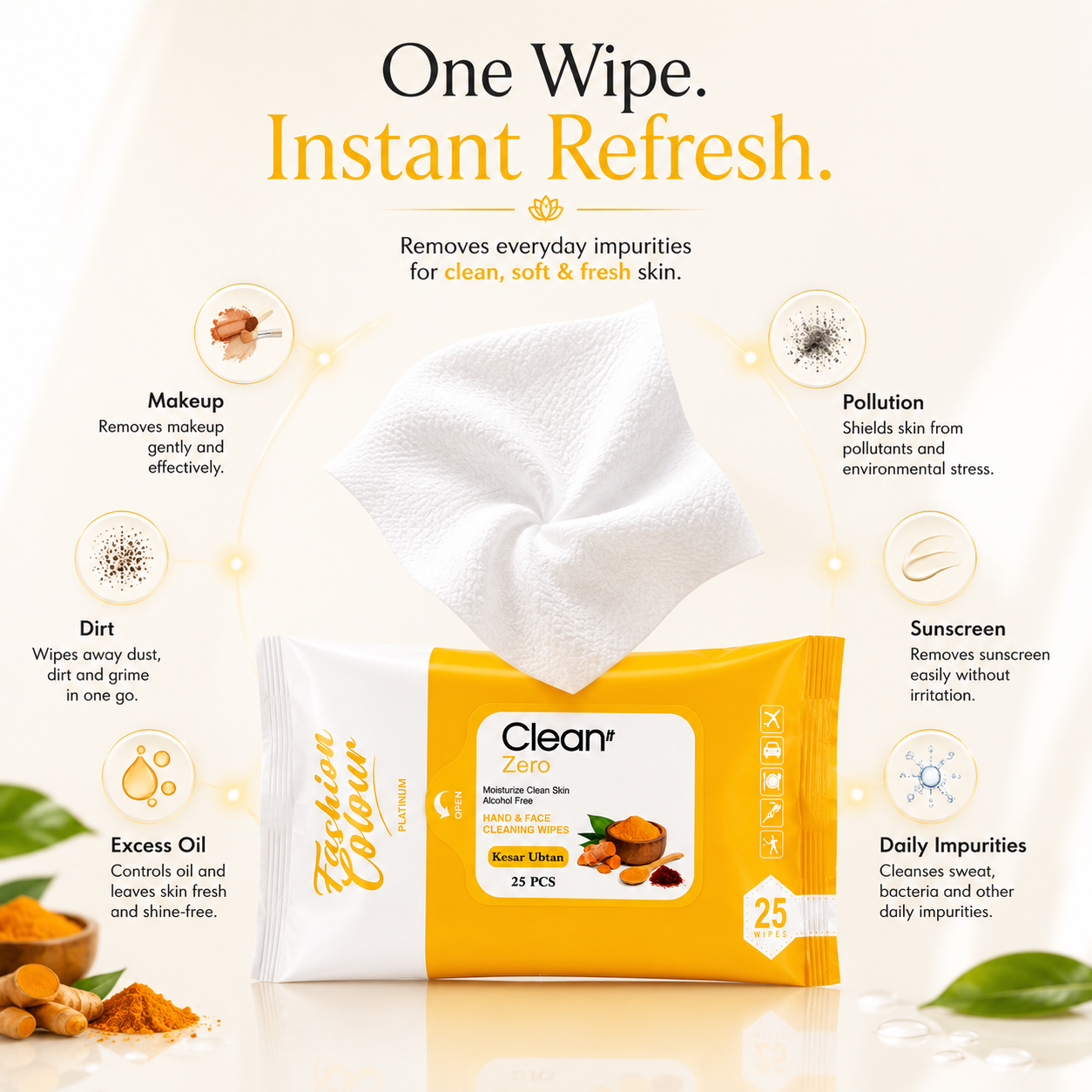 Clean It Zero Hand and Face Cleaning Wipes | Kesar Ubtan | 25N