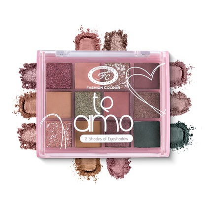 Te Amo 12-Color Eyeshadow Palette – Bold, Pigmented, Long-Lasting & Blendable Shades for Creative Eye Looks – Matte, Shimmer & Glitter | All Skin Tones | Professional & Daily Use