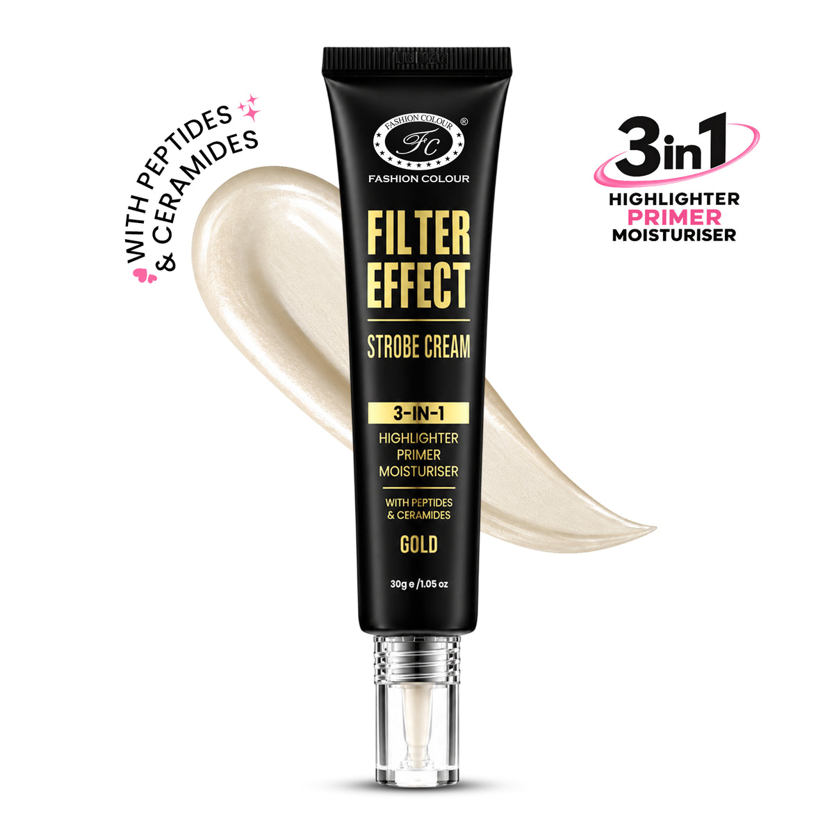 Filter Effect Strobe Cream 3in1 Highlighter+Primer+Moisturiser with Peptides & Ceramides