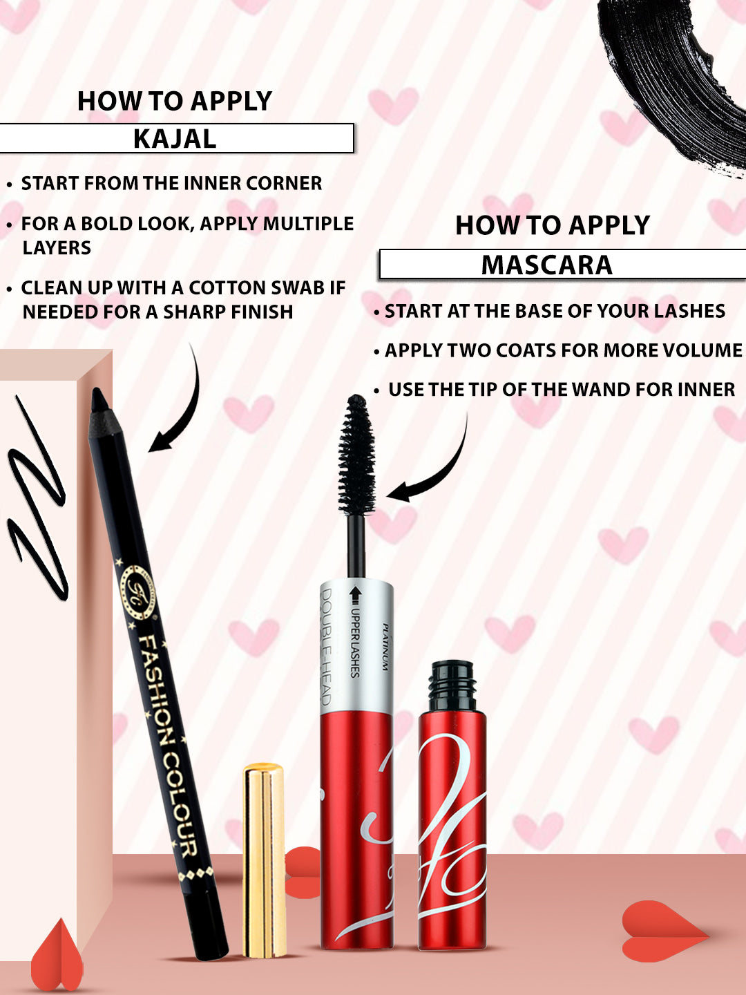 Platinum Double Head Mascara (Black 10 ml) & Super Gliding Kajal (Black 1.2g)