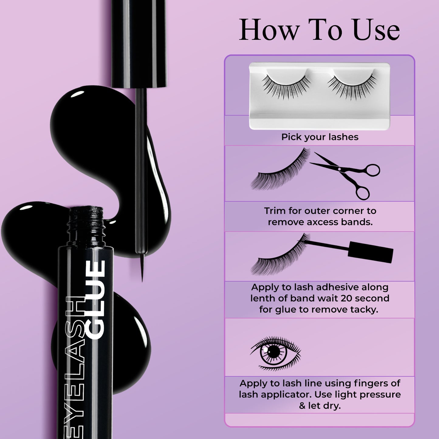 Eyelash Glue – Long Lasting, Strong Hold, Waterproof, Quick Dry Formula (5ml)