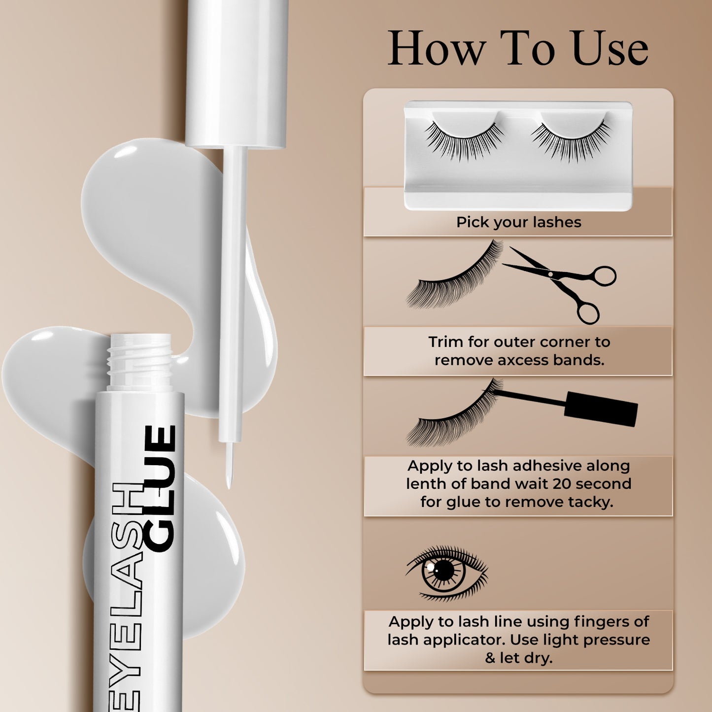 Eyelash Glue – Long Lasting, Strong Hold, Waterproof, Quick Dry Formula (5ml)