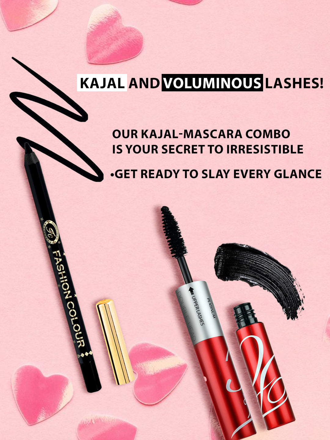 Platinum Double Head Mascara (Black 10 ml) & Super Gliding Kajal (Black 1.2g)