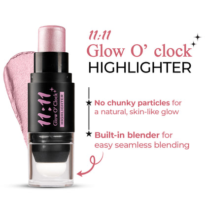 11:11 Glow O’Clock Highlighter Stick – Long-Lasting Cream Highlighter for Face & Body | Dual-Ended with Applicator Sponge | Natural Radiant Finish | Easy to Blend Makeup Glow Stick