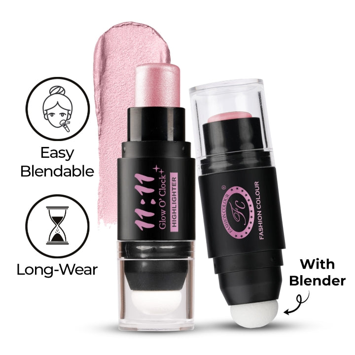 11:11 Glow O’Clock Highlighter Stick – Long-Lasting Cream Highlighter for Face & Body | Dual-Ended with Applicator Sponge | Natural Radiant Finish | Easy to Blend Makeup Glow Stick