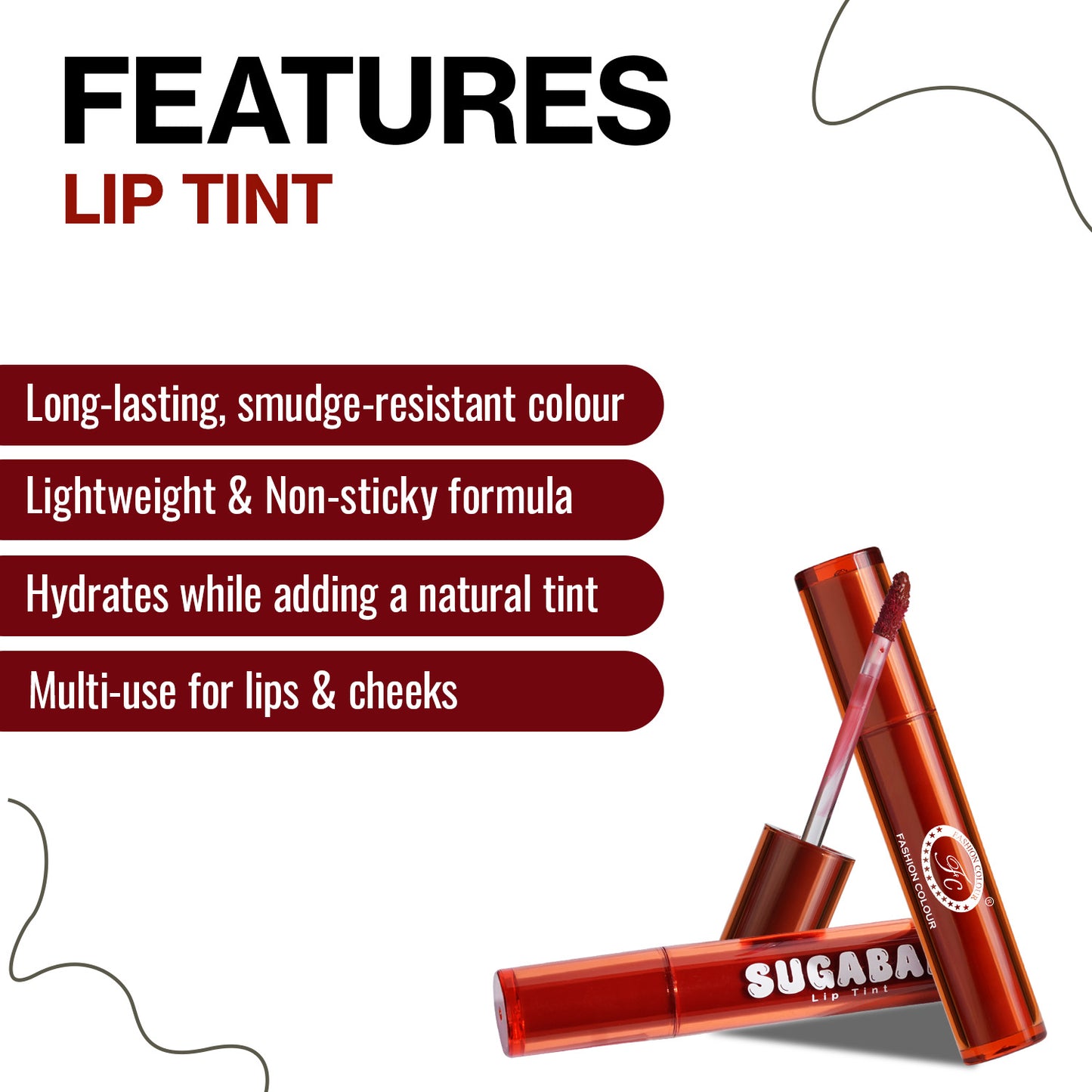 Sugabae Lip Tint | Long-Lasting Natural Lip & Cheek Tint | Lightweight, Smudge-Proof & Hydrating Formula | Soft Matte Finish | Moisturizing Lip Stain for All Skin Tones – 1.5g