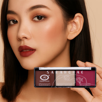 Saranghae 3 in 1  Contour Highlighter Blusher Palette For Glowing Radiance | Highly Pigmented And Easy To Blend Shades | 7g
