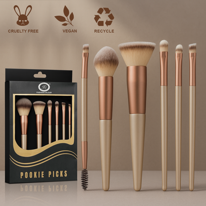 Pookie Picks 6-Piece Makeup Brush Set | Professional Face & Eye Brushes | Vegan, Cruelty-Free & Recyclable | Soft Bristles for Flawless Application